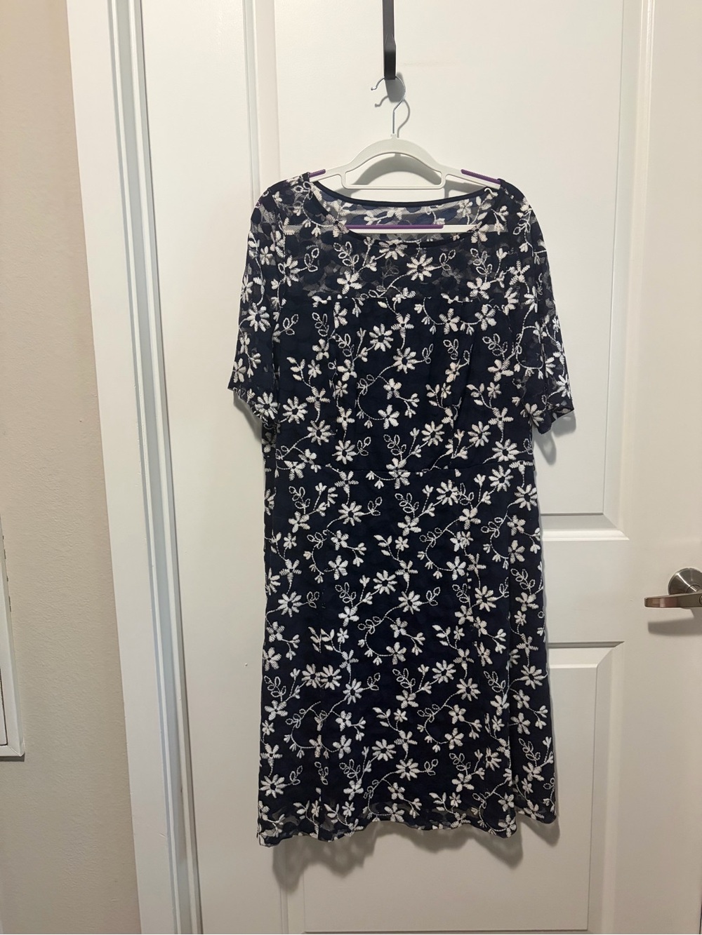 Floral Navy Midi Dress with Short Sleeves